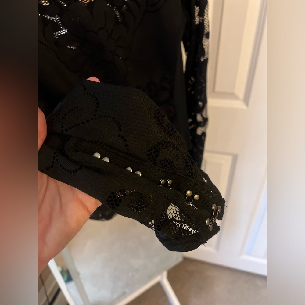 Free People Black Lace Long-Sleeve Top - Picture 3 of 4